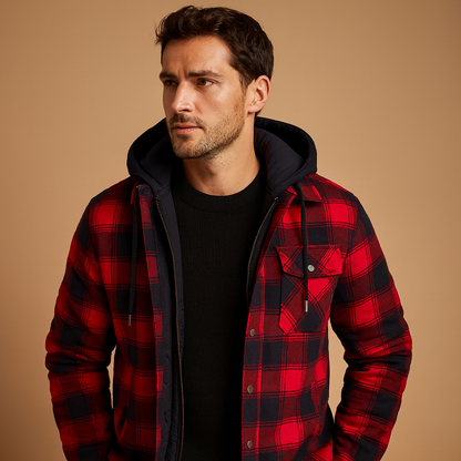 Men’s classic bomber jacket with hood, insulated and wind-resistant, perfect for casual or sporty winter outfits.