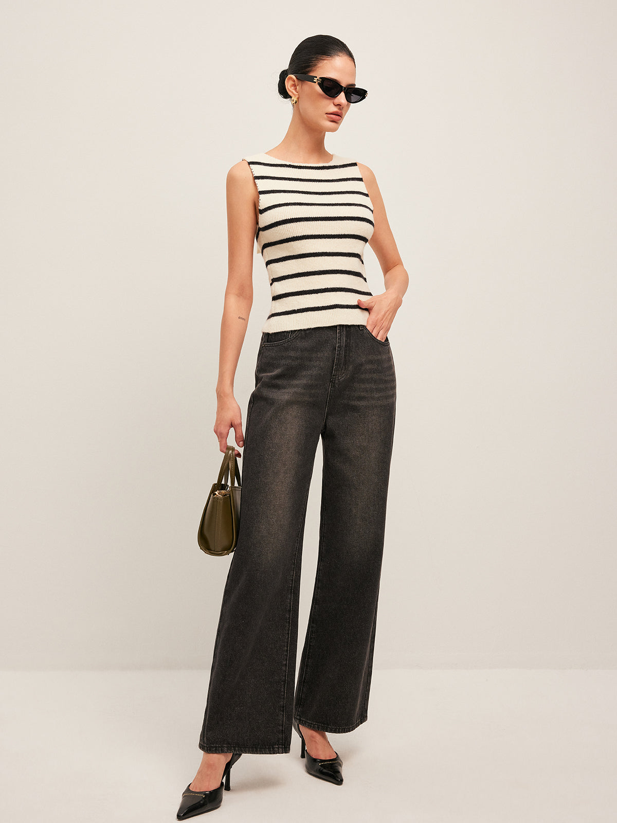 Classic Striped Back Bow Sweater Vest