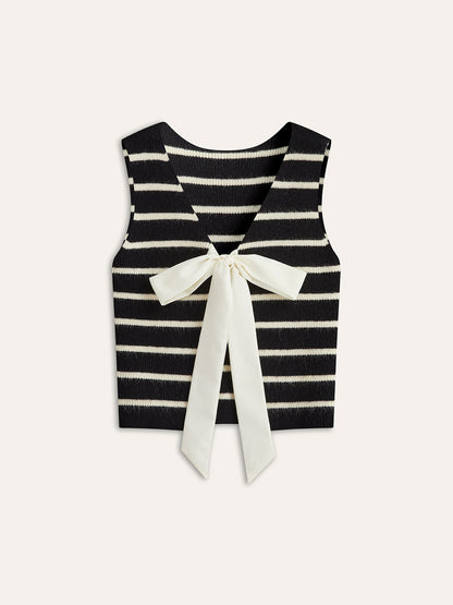 Classic Striped Back Bow Sweater Vest