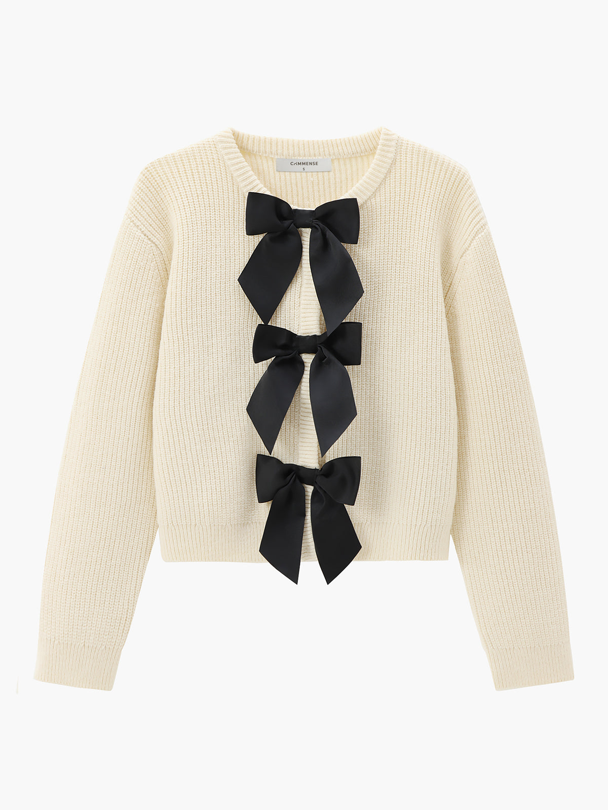 Women's Short Ribbed Sweater with Bow Detail - Nocini