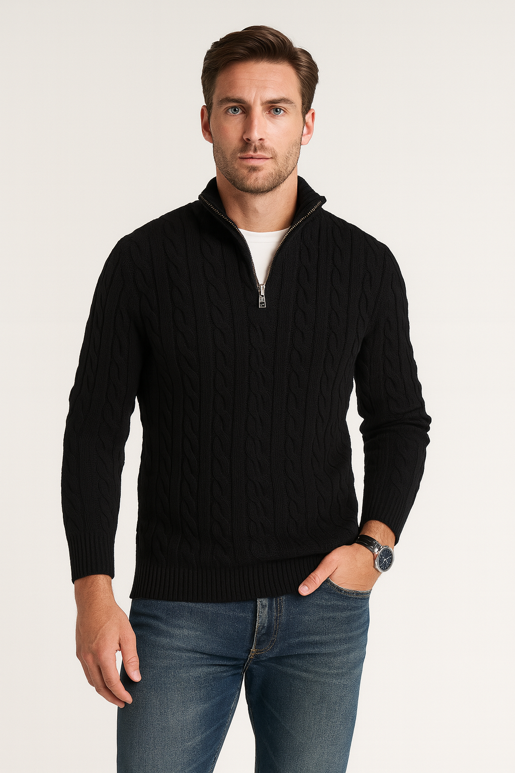 Image of Brad | Men's Quarter-Zip Cable Knit Sweater