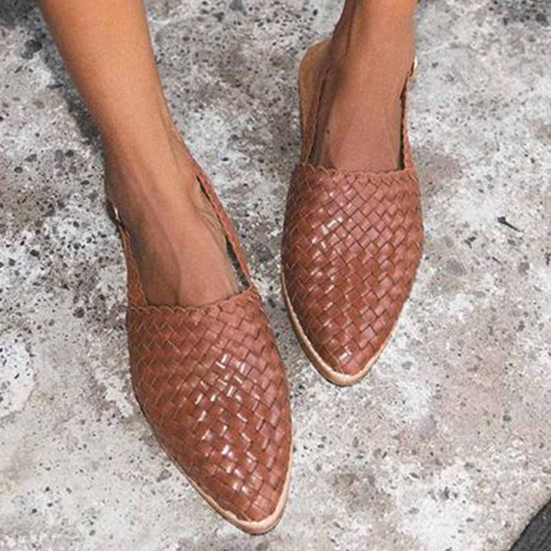 Braided Leather Women's Sandals - Lia-Brown-2.5-Nora Luxe