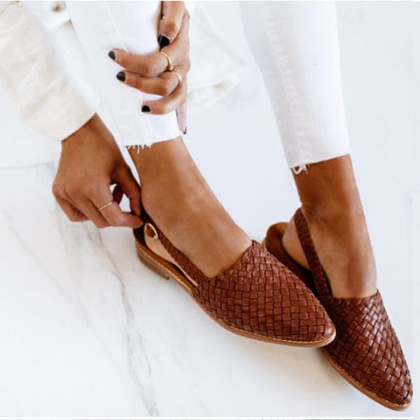 Woven Leather Flat Summer Sandals - Pexav