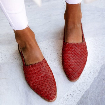 Braided Leather Women's Sandals - Lia-Red-2.5-Nora Luxe