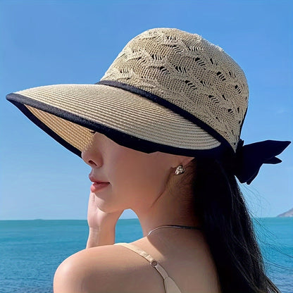 Braided Summer Hat with Bow Detail - Norah-Beige-State of Style