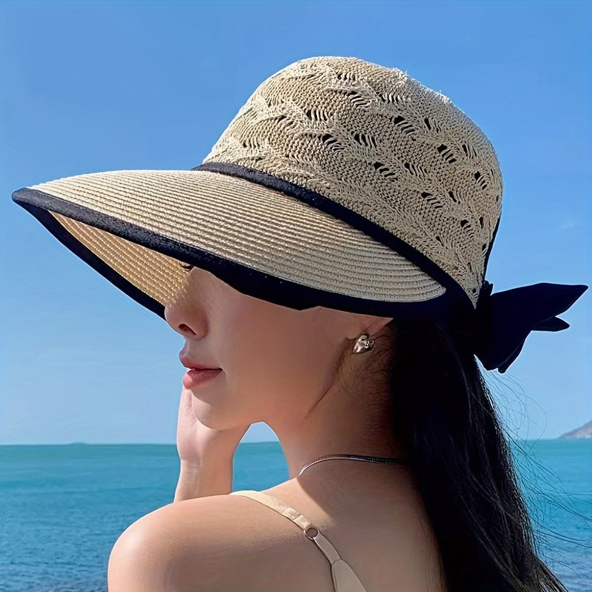 Woven Sun Hat with Floral Accent - Pexav