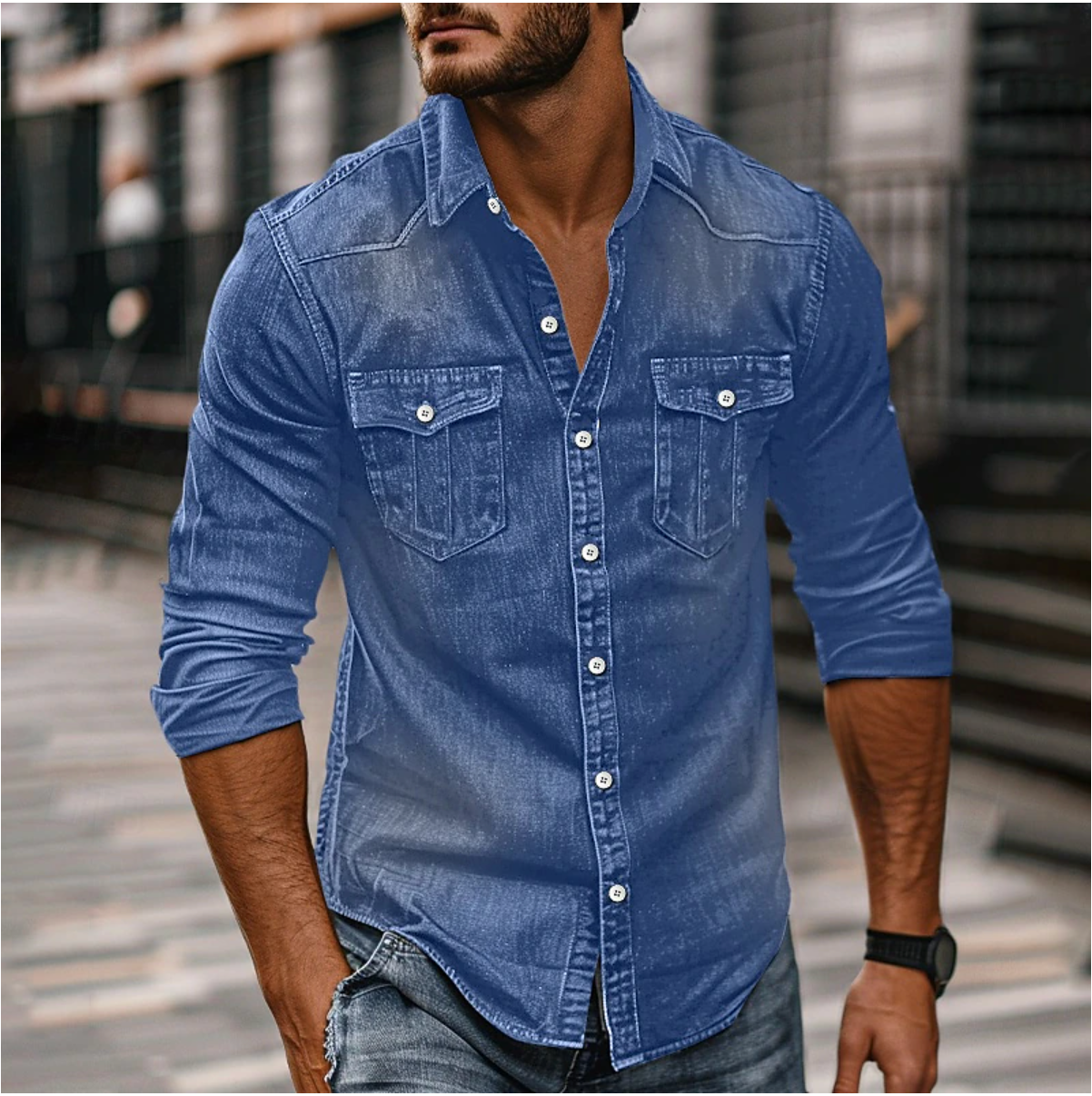 Classic Men's Blue Jean Shirt - Olytrend