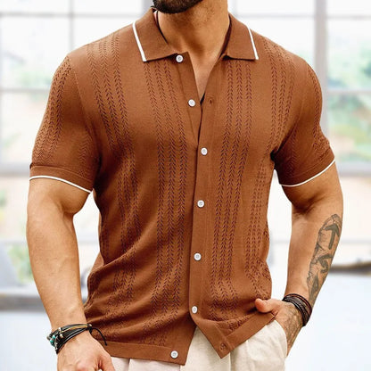 Breathable & Classic Knit Polo Shirt Made of Cotton for Men - Leano-Brown-S-Nora Luxe