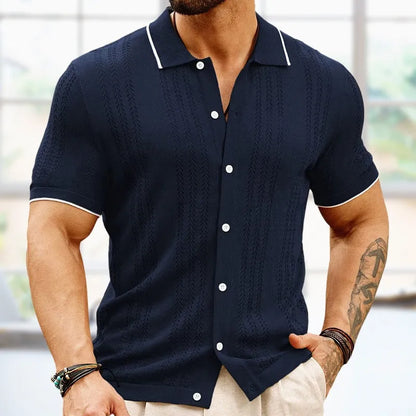 Breathable & Classic Knit Polo Shirt Made of Cotton for Men - Leano-Navy blue-S-Nora Luxe