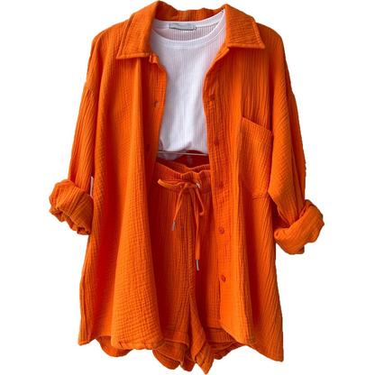 Breathable Cotton Co-Ord Set for Women – Maris-Orange-S-Nora Luxe