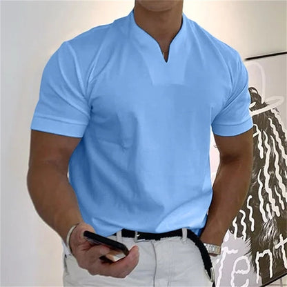 Breathable men's fitness shirt with V-neck – buy 1, get 1 free – Timo-Blue-M-Nora Luxe