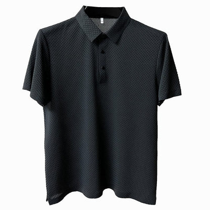 Breathable men's polo shirt with mesh details & slim fit – Milan-Grey-XS-Nora Luxe