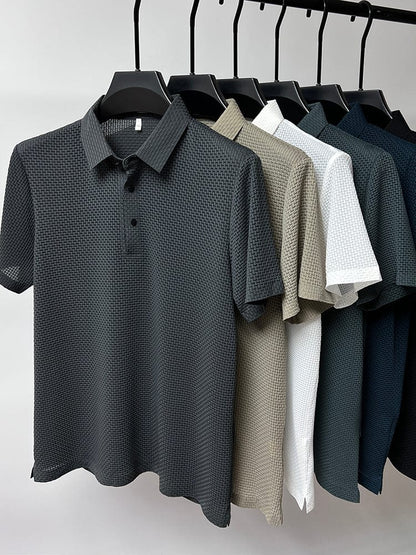 Breathable men's polo shirt with mesh details & slim fit – Milan-Grey-XS-Nora Luxe