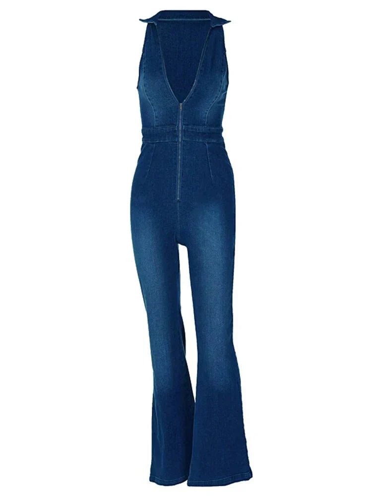 Breathable & Stylish Denim Jumpsuit with V-Neck for Women – Fenja-S-Nora Luxe