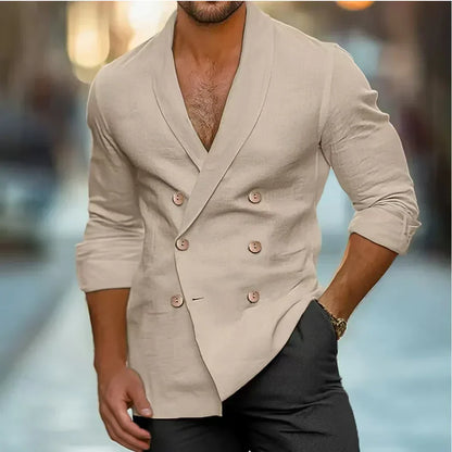 Breathable & Stylish Double-Breasted Linen Shirt for Men – Mateo-Khaki-S-Nora Luxe