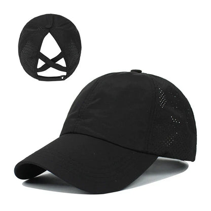 Breathable unisex sports baseball cap made of mesh with adjustable fit – AeroCap-Black-Nora Luxe