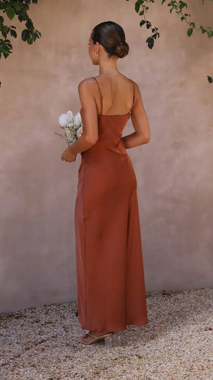 Women's Elegant V Neck Maxi Dress with Spaghetti Straps