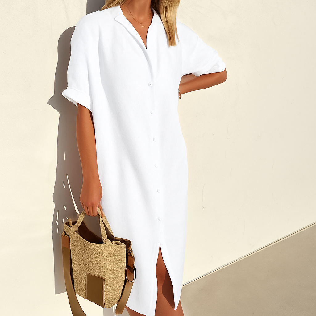 Classic Ladies' Collar Midi Dress - Olytrend