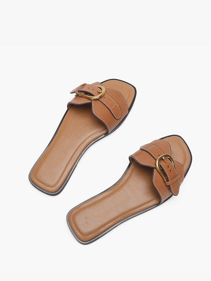 Adjustable Buckle Flat Slide Sandals