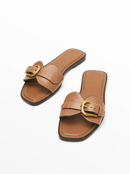 Adjustable Buckle Flat Slide Sandals