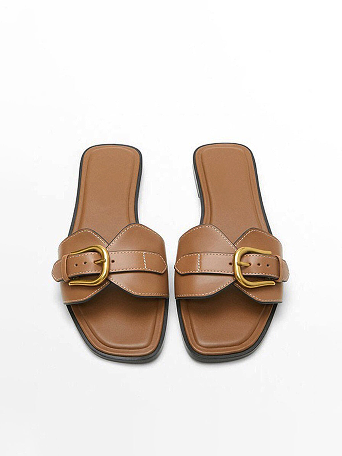Adjustable Buckle Flat Slide Sandals - Pexav