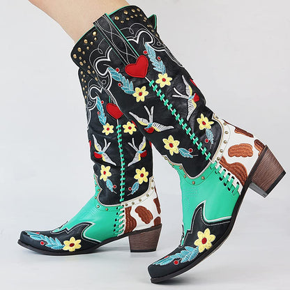 Fashionable Ladies Embroidered Western Boots - Nocini