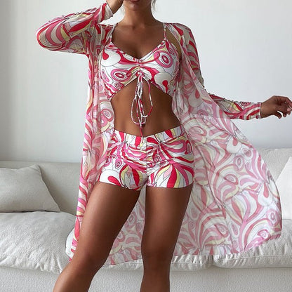 Women's Beach Swimwear Set with Halter Top and High Waist Pants