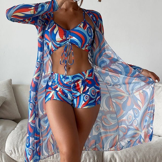 Women's Beach Swimwear Set with Halter Top and High Waist Pants - Nocini