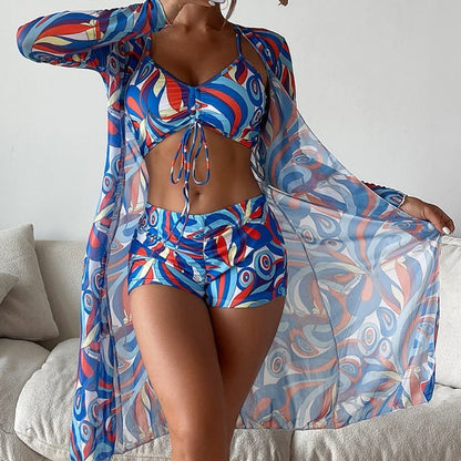 Women's Beach Swimwear Set with Halter Top and High Waist Pants - Nocini