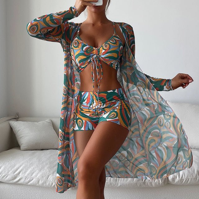 Women's Beach Swimwear Set with Halter Top and High Waist Pants