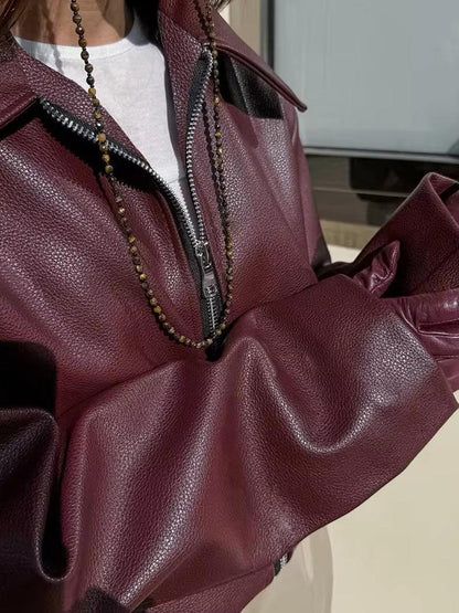 Ladies Red Synthetic Leather Coat