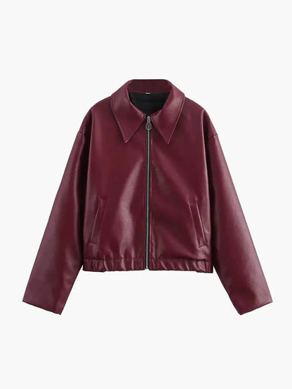 Ladies Red Fake Leather Coat