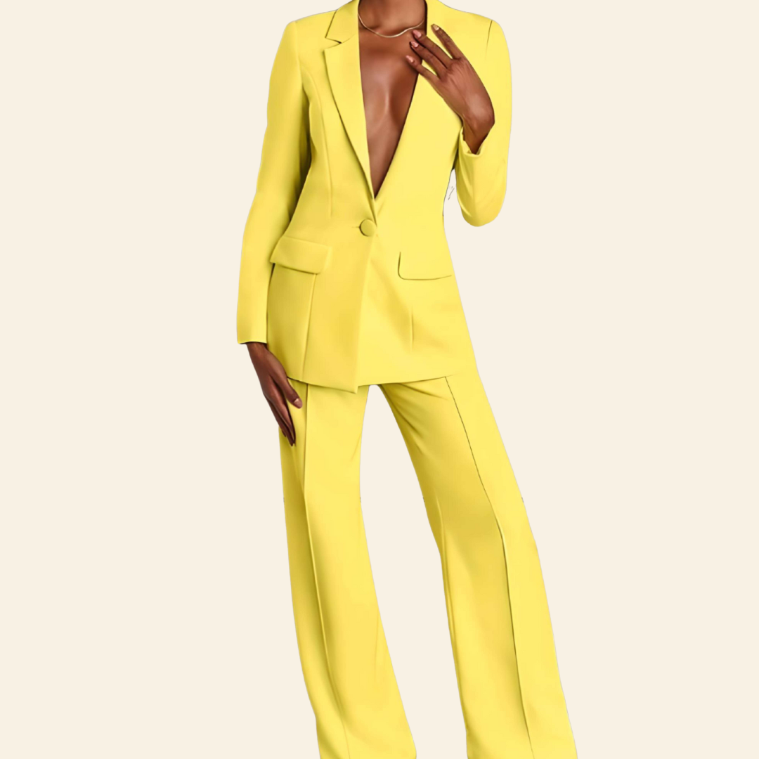 Professional 2-Piece Suit with Jacket and Wide Leg Pants - Pexav