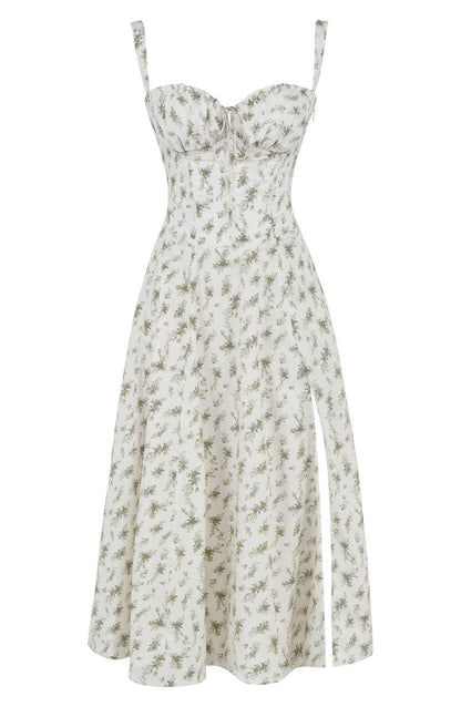 Bustier Summer Dress with Waist Shaper - Isabella-Knee length - 1 layer-Green Flowers-XS-The Livary
