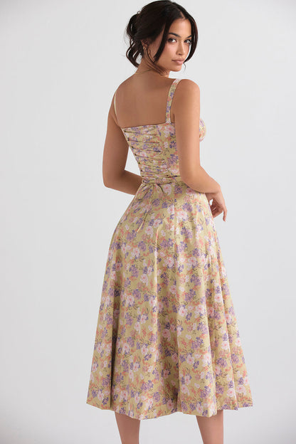 Bustier Summer Dress with Waist Shaper - Isabella-Knee length - 1 layer-Pink Flowers-XS-The Livary