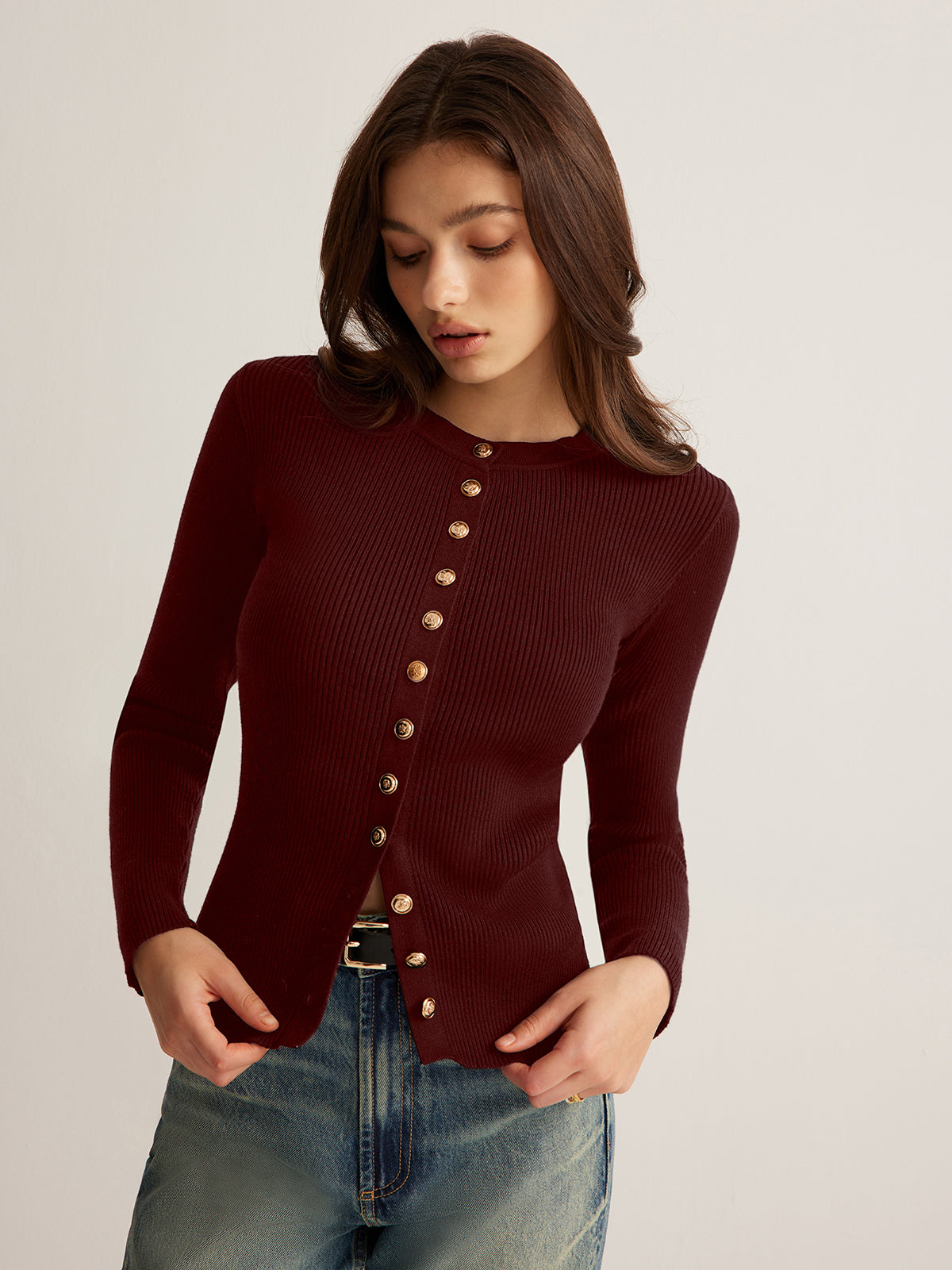 Slim Fit Crew Neck Knit Shirt