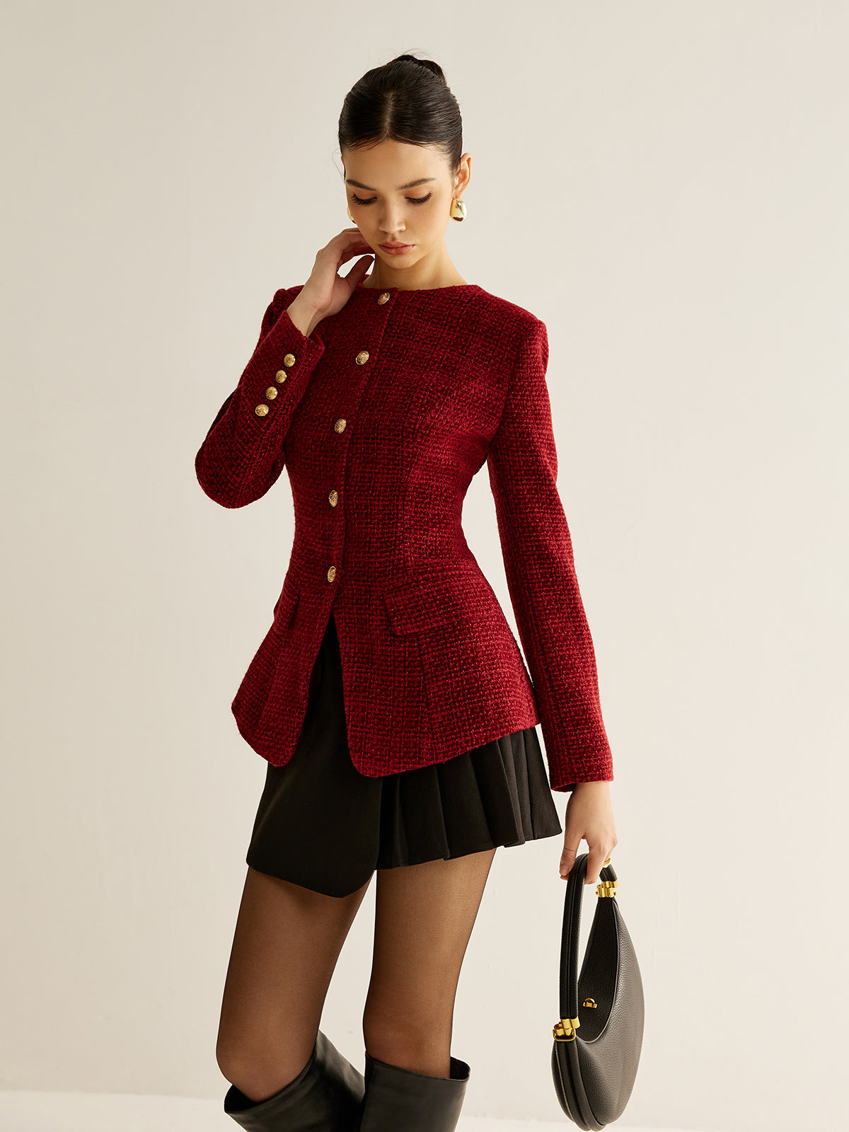 Classic Fit Tweed Jacket with Slits