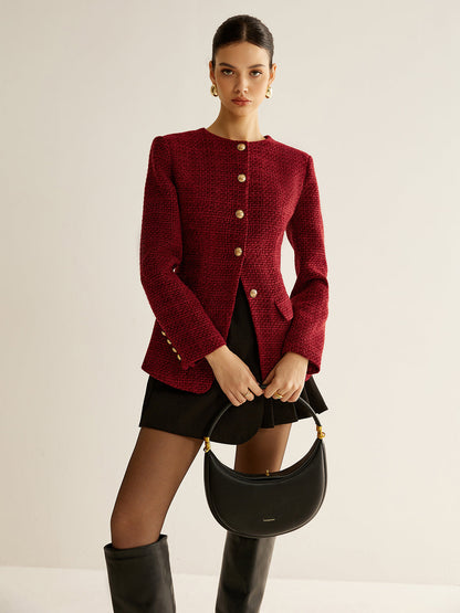 Classic Fit Tweed Jacket with Slits