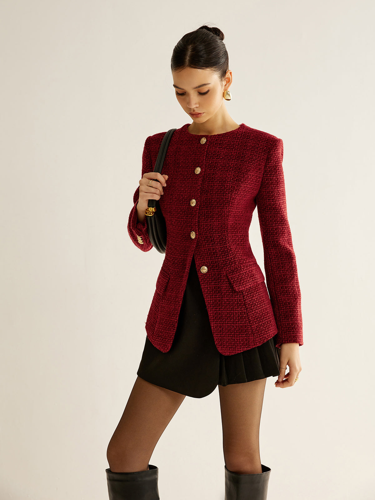 Classic Fit Tweed Jacket with Slits