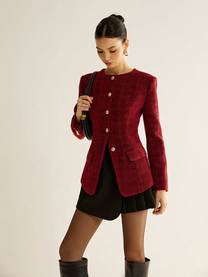 Classic Fit Tweed Jacket with Slits