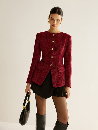 Classic Fit Tweed Jacket with Slits - Pexav