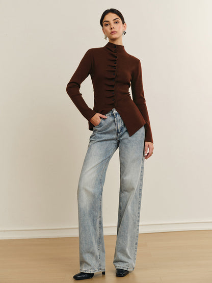Flared Ruffle Knit Blouse