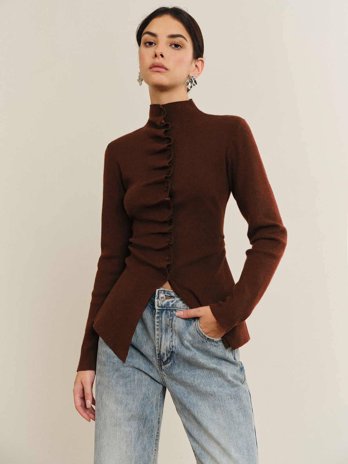 Flared Ruffle Knit Blouse