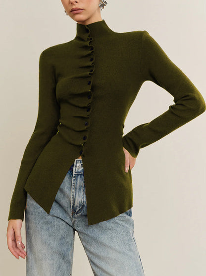 Flared Ruffle Knit Blouse