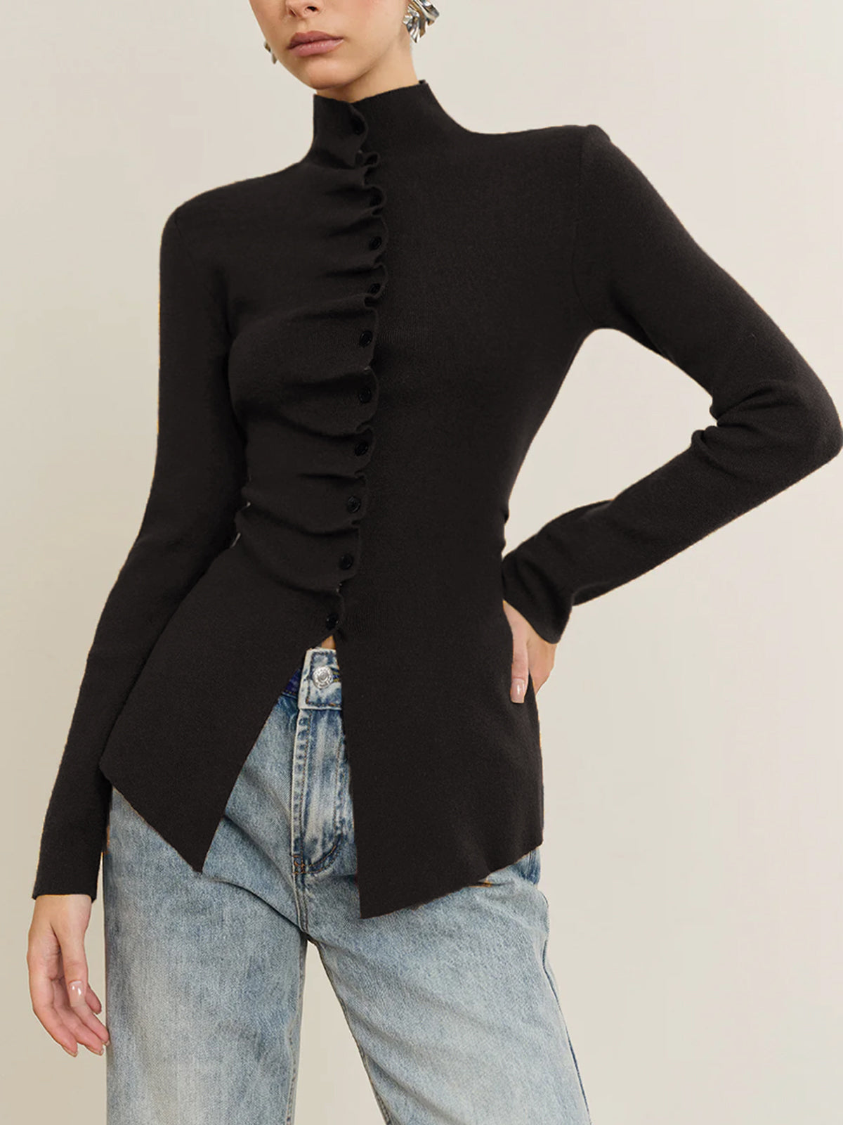 Flared Ruffle Knit Blouse