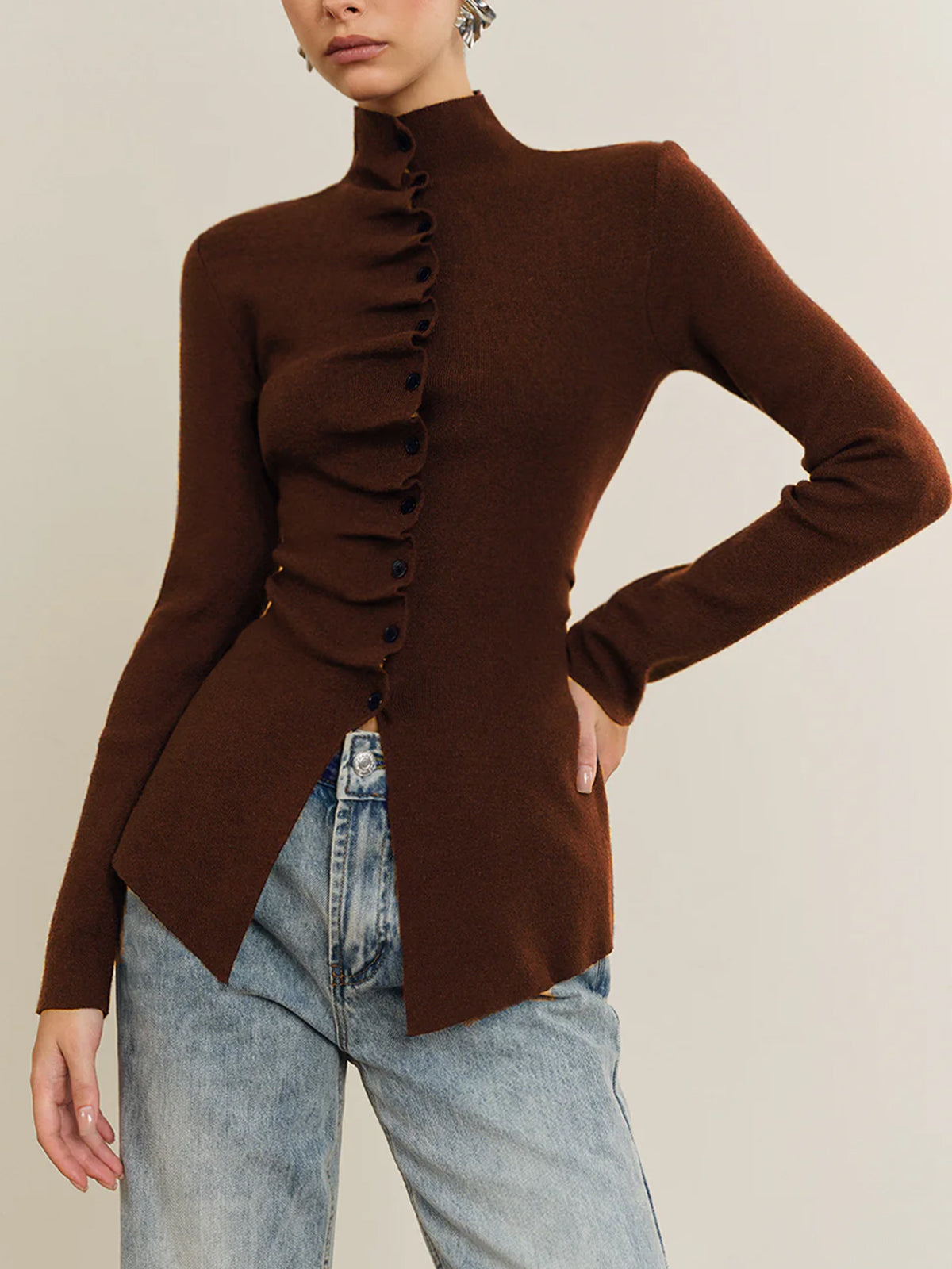 Flared Ruffle Knit Blouse - Pexav