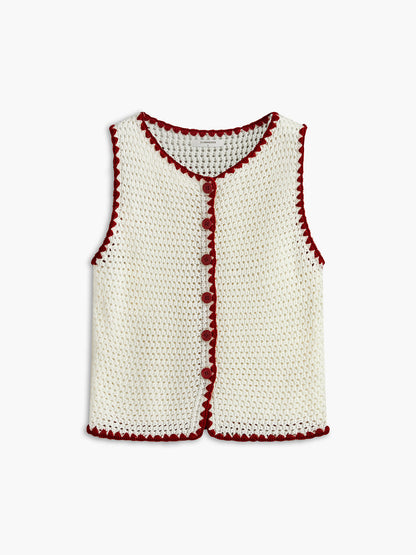 Colorful Crochet Button Front Vest - Pexav