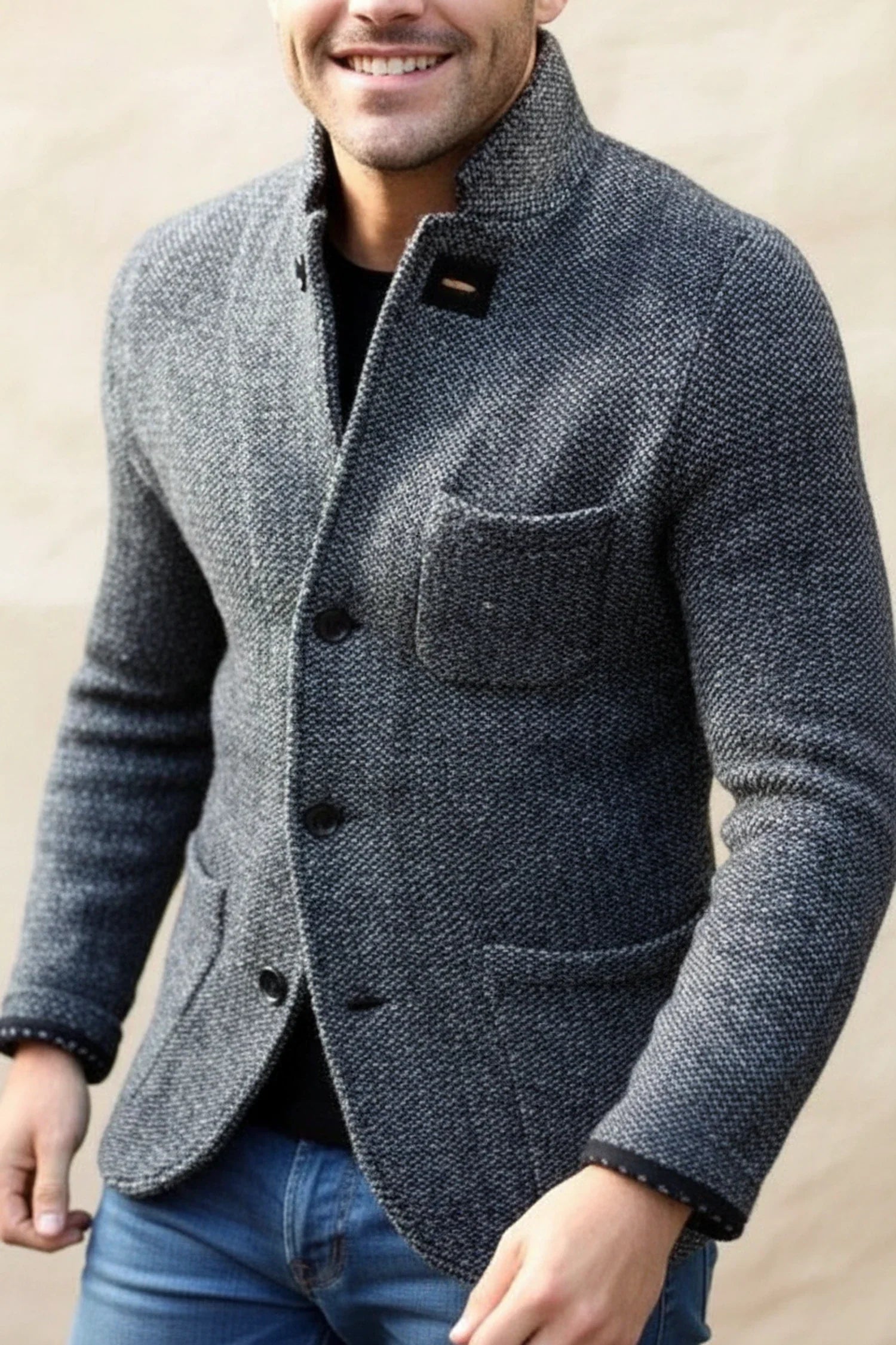 Relaxed Fit Crew Neck Mens Jacket - Olytrend