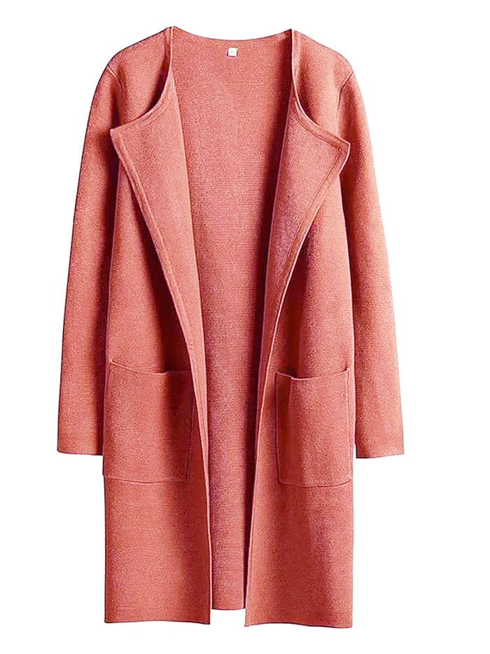 Casual Knee Length Women's Coat with Wide Lapels