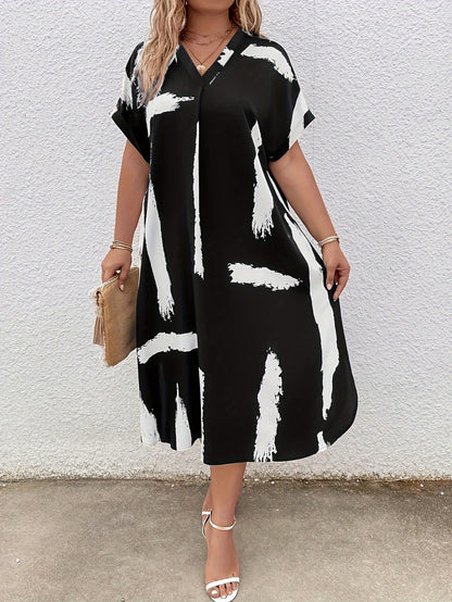 Comfortable V-Neck Short Sleeve Midi Dress